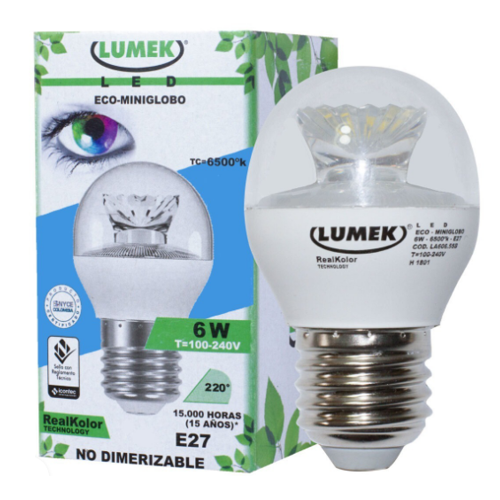 Bombillo LED Lumek E27 Eco Globomini 6W 6500K